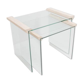 Vintage Glass and Travertine Nesting Tables