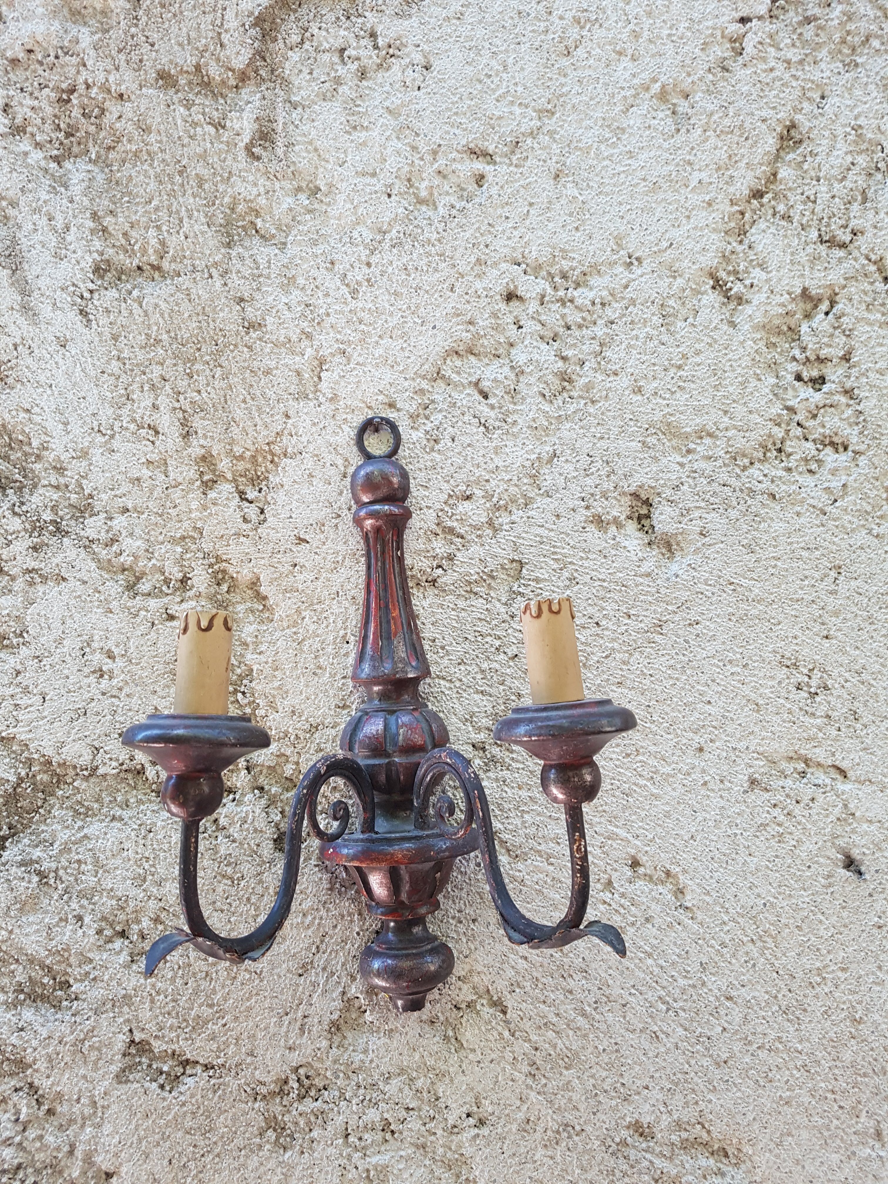 Pair of wooden and metal wall light