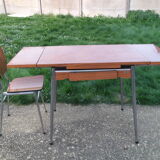Table and its 2 chairs in brown formica Supermatic