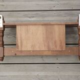 Vintage wooden wall coat rack with mirror and hooks, French, 3529
