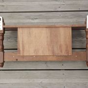 Vintage wooden wall coat rack with mirror and hooks, French, 3529