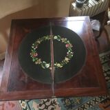 Wooden folding period play table with carpet embroidered with flowers