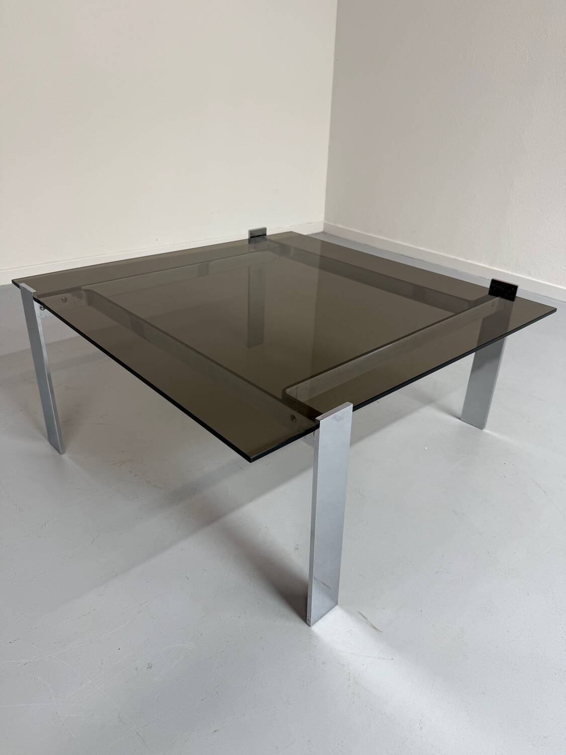 Smoked glass and chrome steel coffee table, Italian design from the 70s