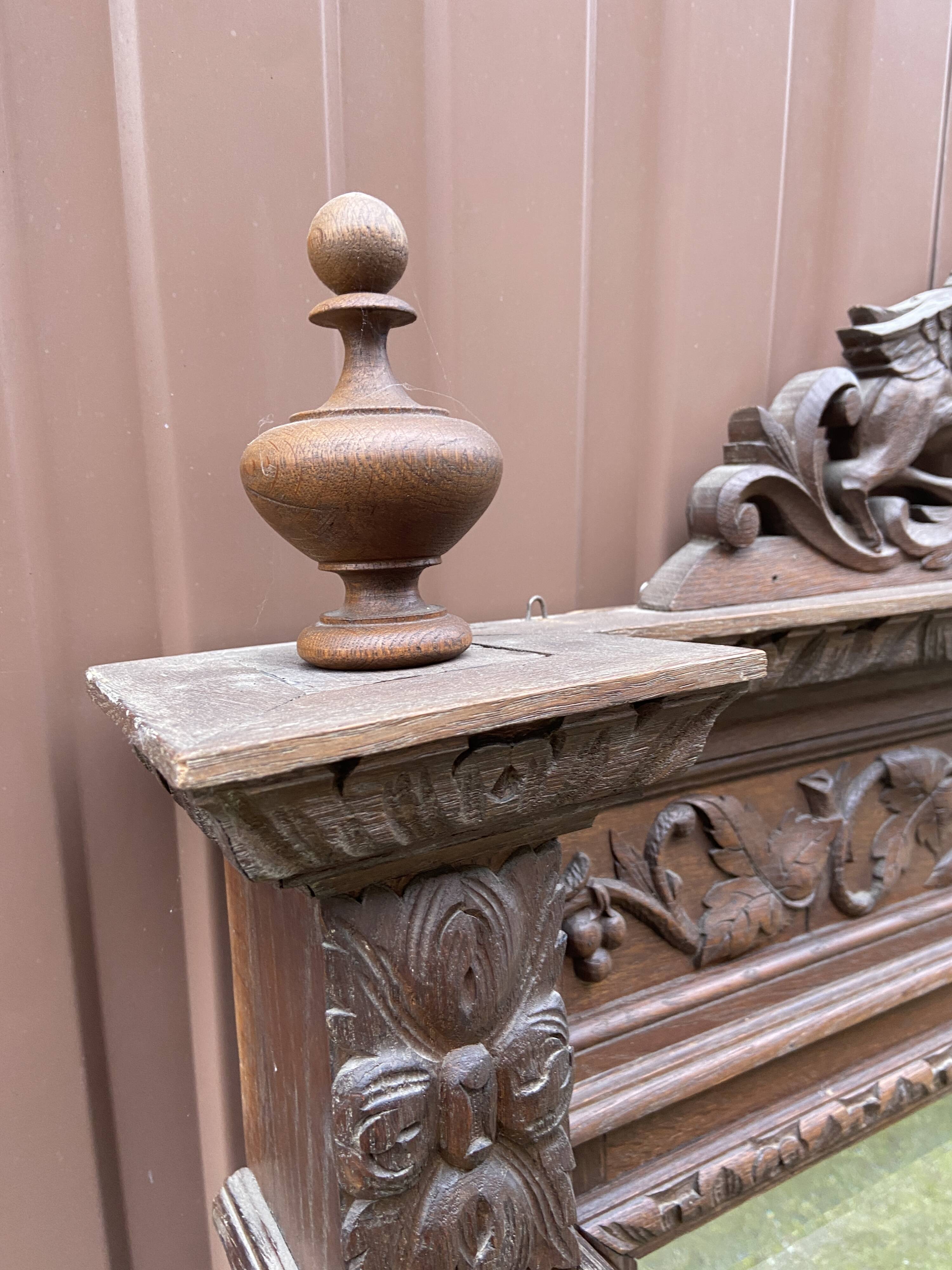 Renaissance style castle hunting mirror Louis XIII carved oak 1880