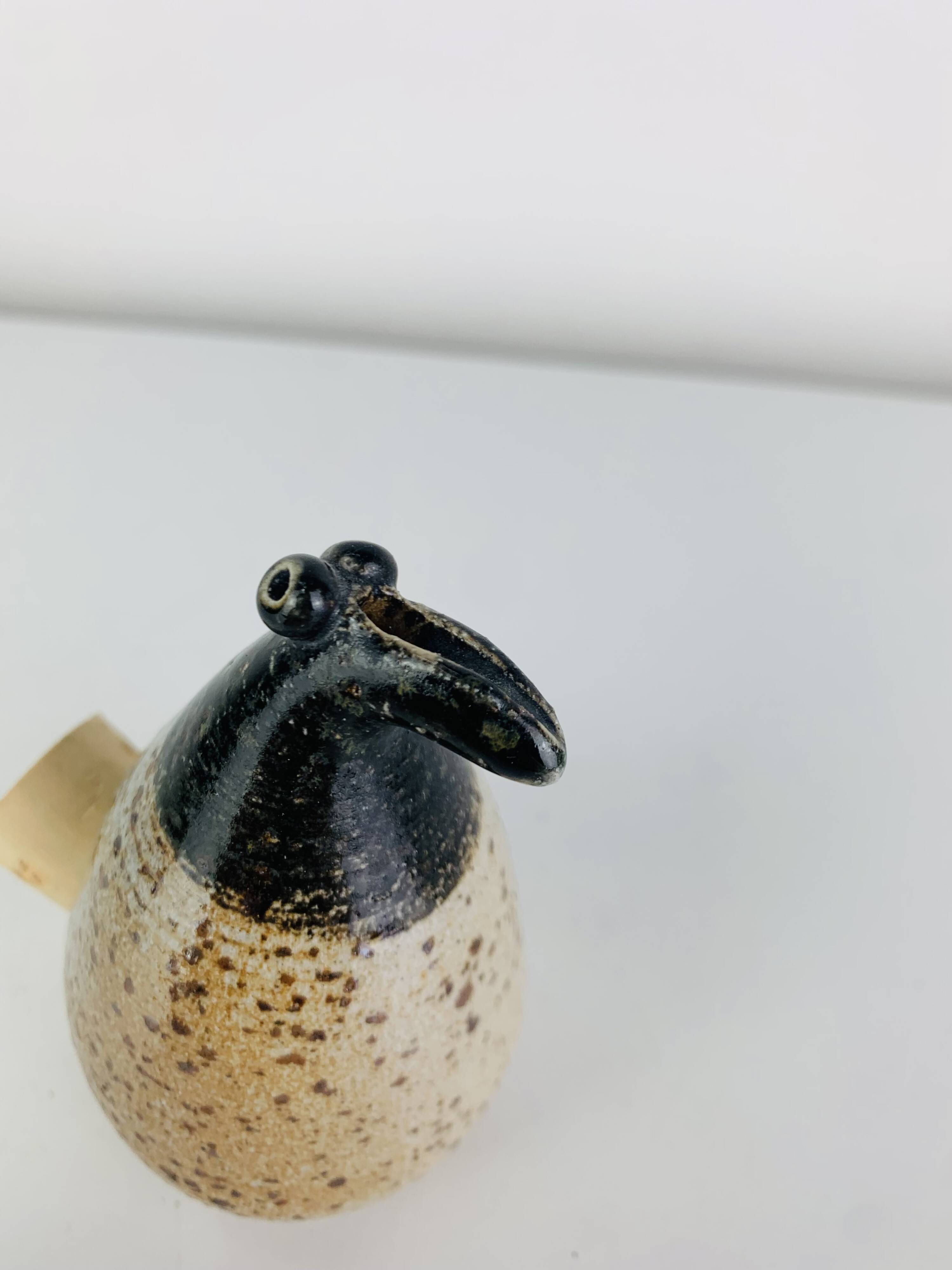 Salière zoomorphe en grès, oiseau, vintage