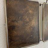 Miroir vintage 1930 triptyque de barbier lézard brun Art Déco - 26 x 61 cm