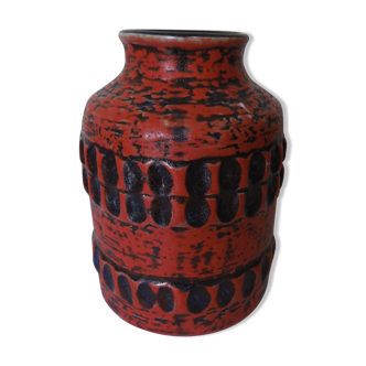 Vase West Germany rouge nuances de noire et bleu cobalt