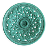 Large vintage turquoise ceramic bowl – Openwork braided pattern
