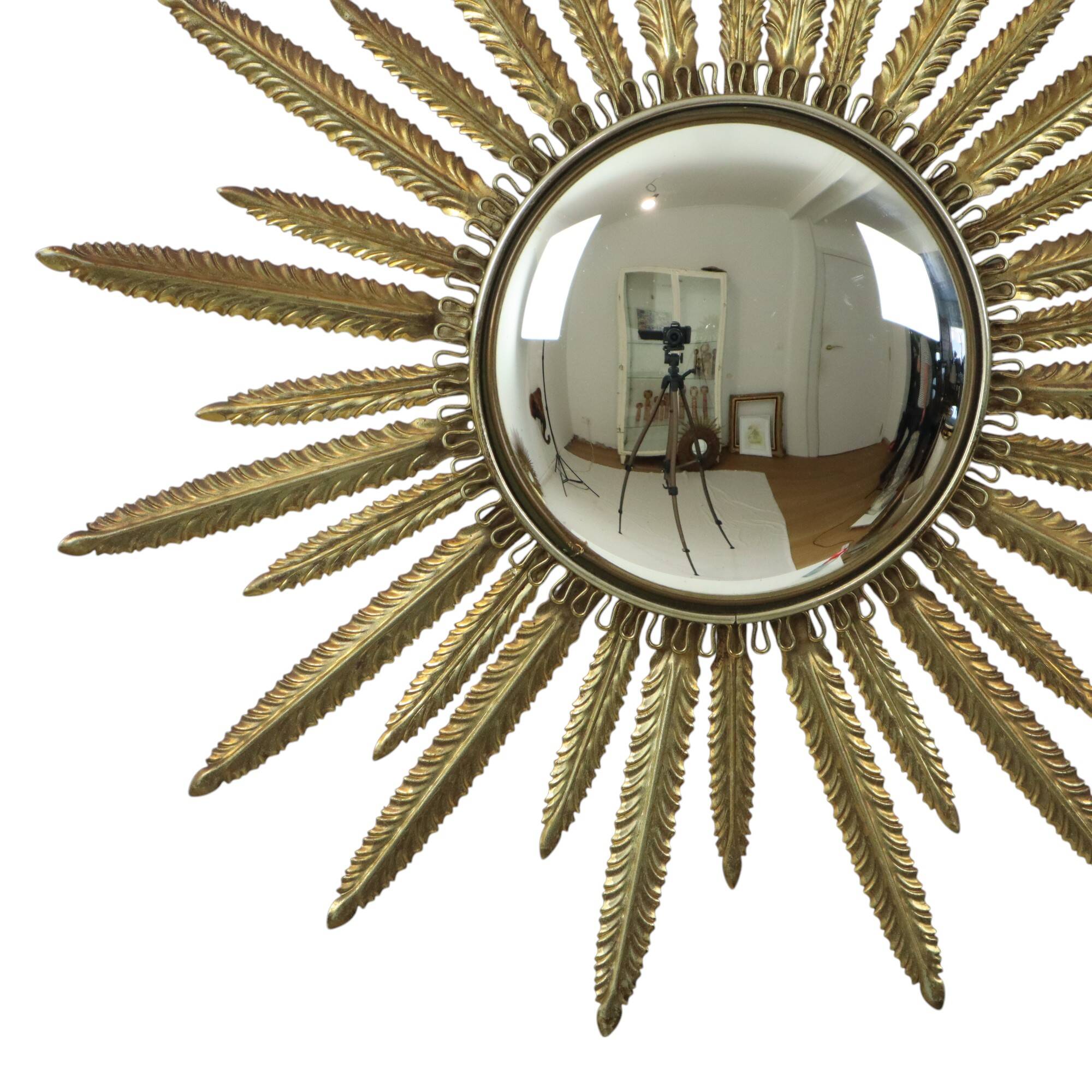 Mid Century Copper Plated Metal Sun Mirror Deknudt Convex 55cm