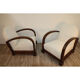 Pair of modernist armchairs in wood and buckle fabric, 1940