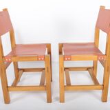 Set of 6 chairs in elm and leather Maison Regain edition
