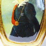 Small vintage Venetian oil on wood convex medallion portrait.