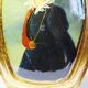 Small vintage Venetian oil on wood convex medallion portrait.