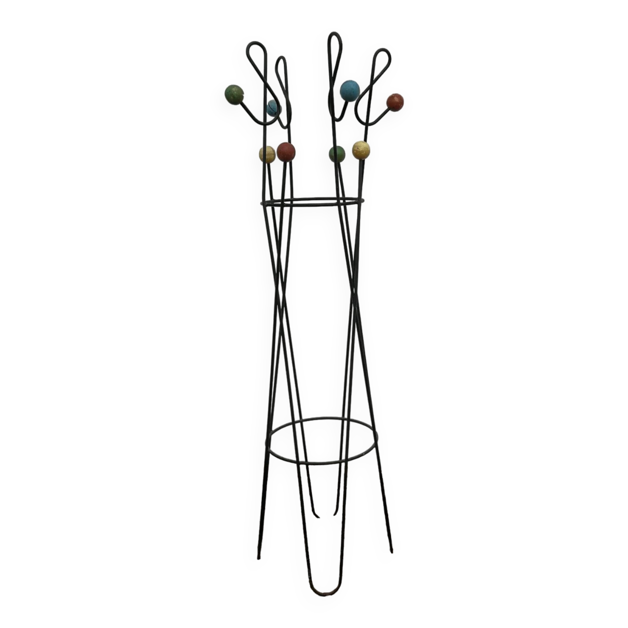 Vintage steel coat rack and wooden ball, treble clef model from the 50s,