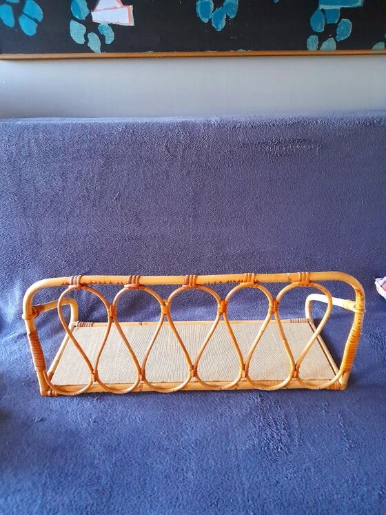 1960s rattan wall shelf