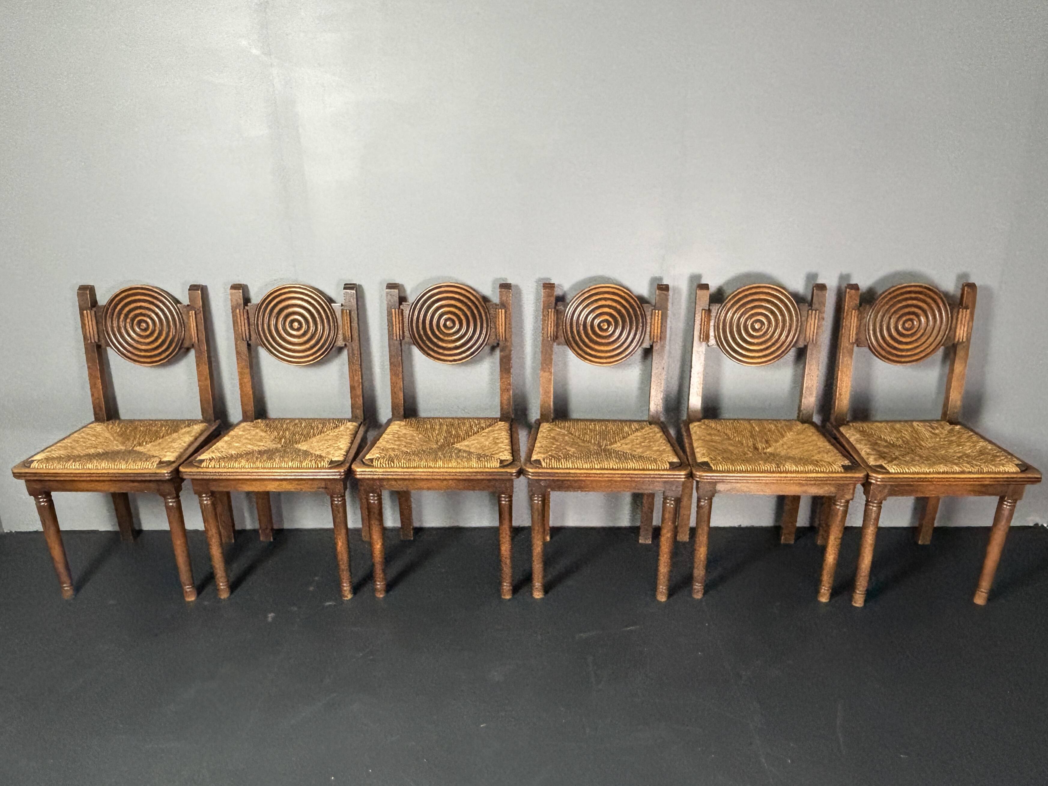 6 Farmhouse wood turned rush dining chairs