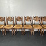 6 Farmhouse wood turned rush dining chairs