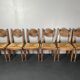 6 Farmhouse wood turned rush dining chairs