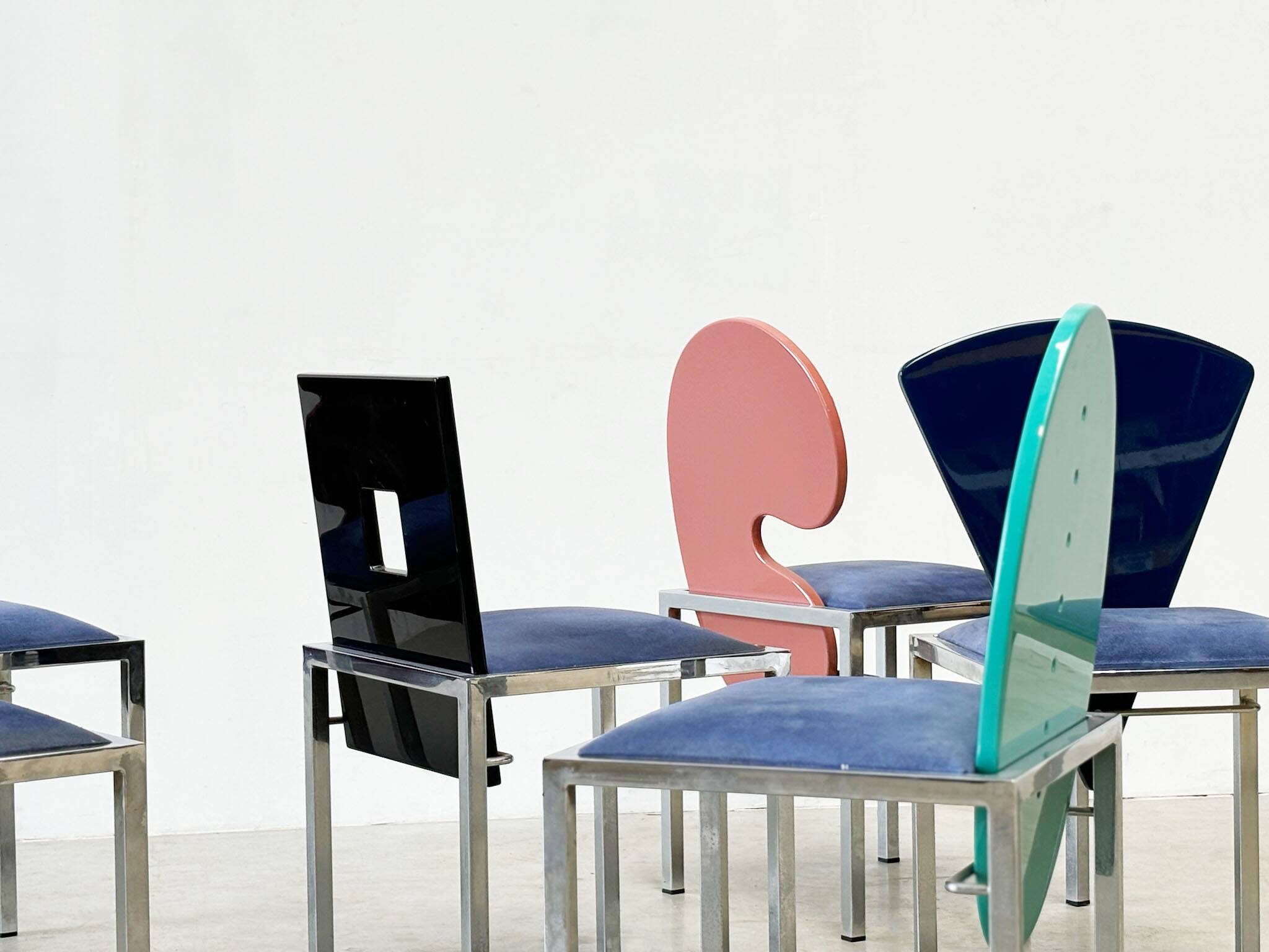 Set of 6 postmodern dining chairs by Salvati e Tresoldi for Omaggi / Saporiti