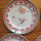 4 polychrome ironstone dessert plates, "Chinese" model, U&C Sarreguemines