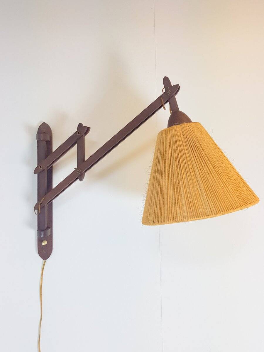Scandinavian Teak and Hemp Scissors Wall Lamp by Ib Fabiansen for Fog & Mørup, 1950s