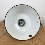 Industrial black enamel factory lamp with cast iron top, 1950s
