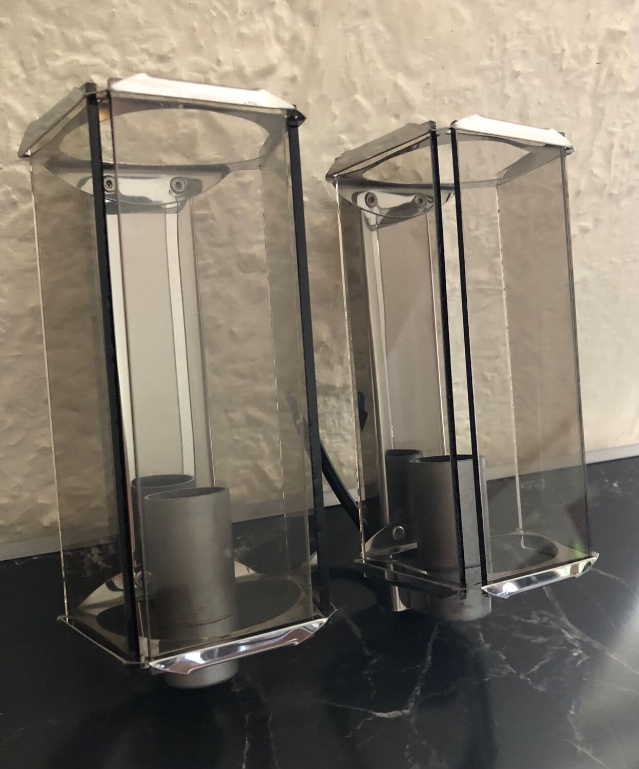 Smoked glass wall lamps