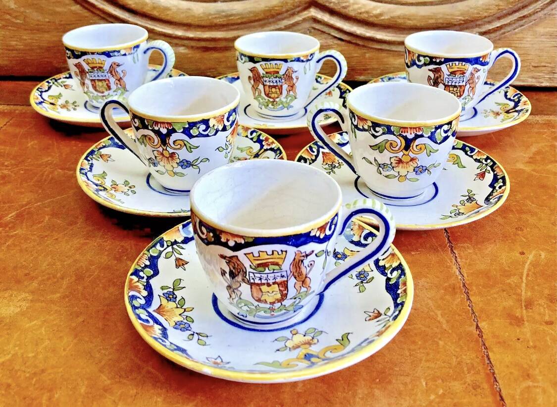 6 old Devres Fourmaintraux Rouen coffee cups Dinan model 19th century