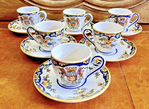 6 anciennes tasses à café Devres Fourmaintraux Rouen modèle Dinan XIXe