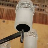 Chandelier space age 6 lights in chrome & glass molded by Hillebrand Lighting, 1960s