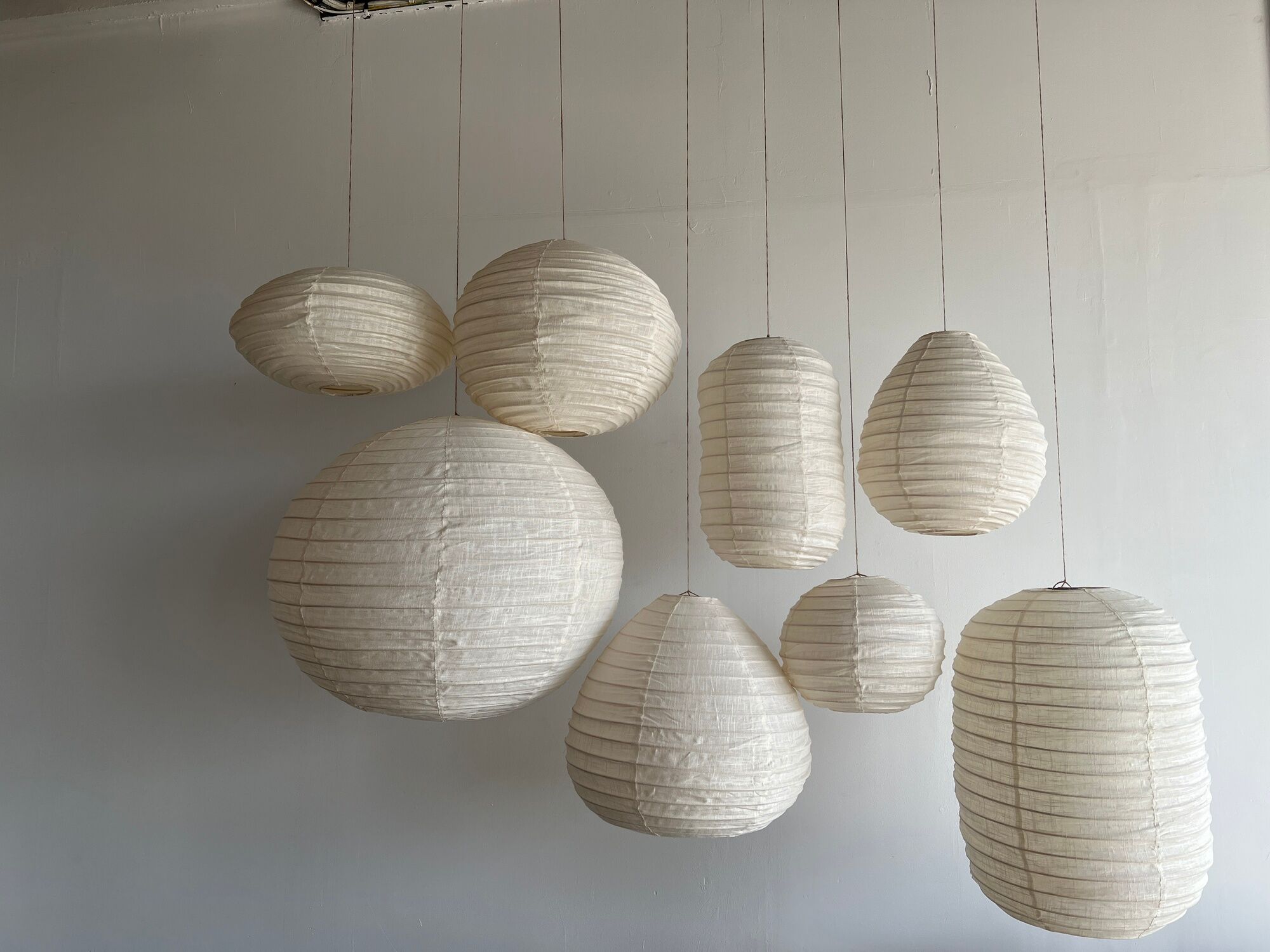 Hanging lamp in rattan and round japanese natural linen d:50