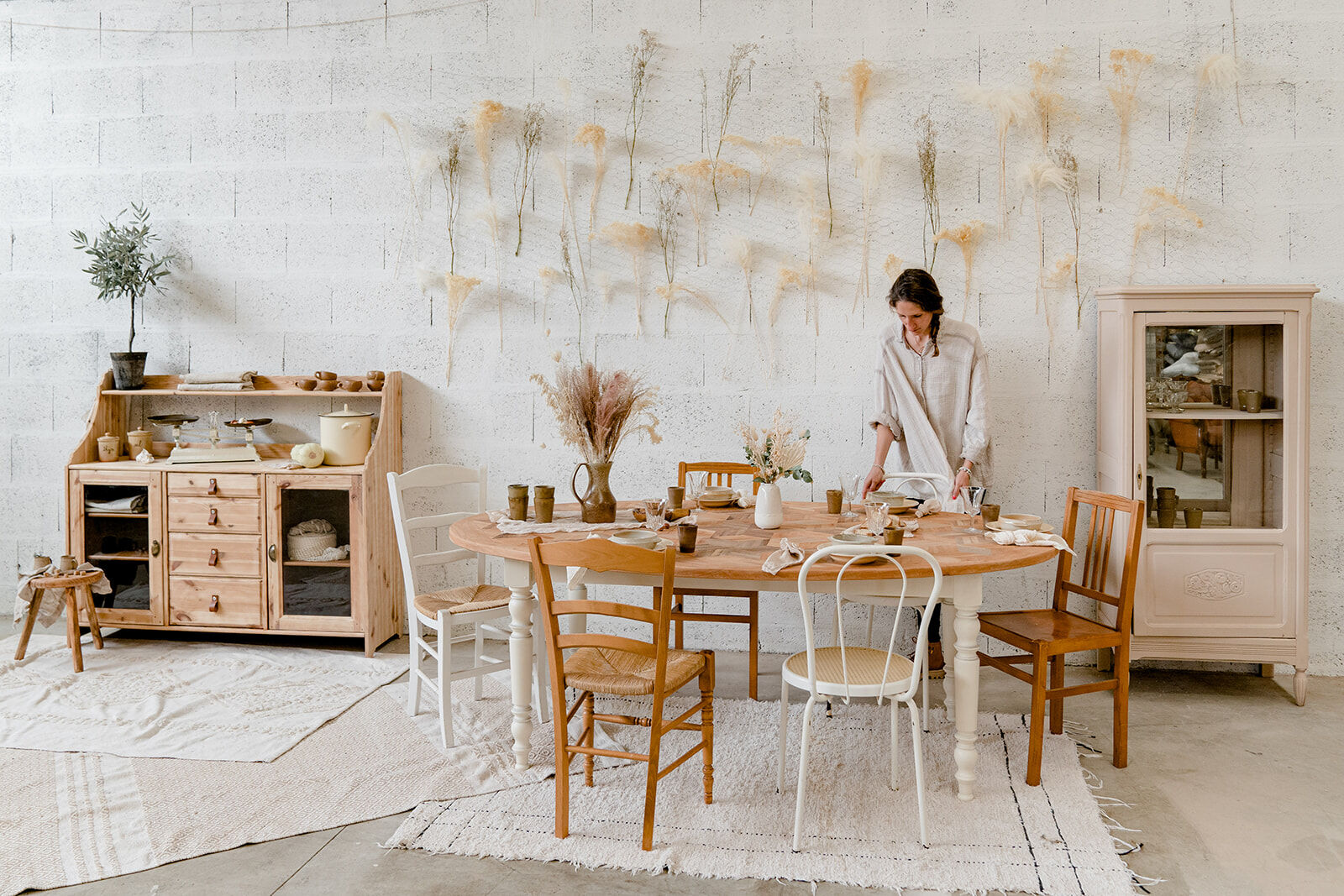 Oval marquetry table – solid wood