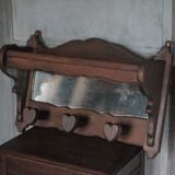 Solid wood coat rack with wall mirror, heart-shaped coat hooks