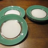 8 small vintage green and white duralex plates