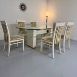 Table and 6 thonet designer chairs with crackled lacquer finish, 1980s vintage