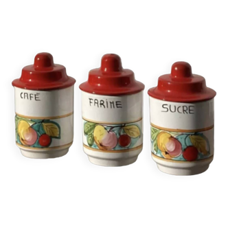Multicolored vintage ceramic covered jars / pot