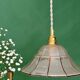 Pendant light with red striped frosted glass shade