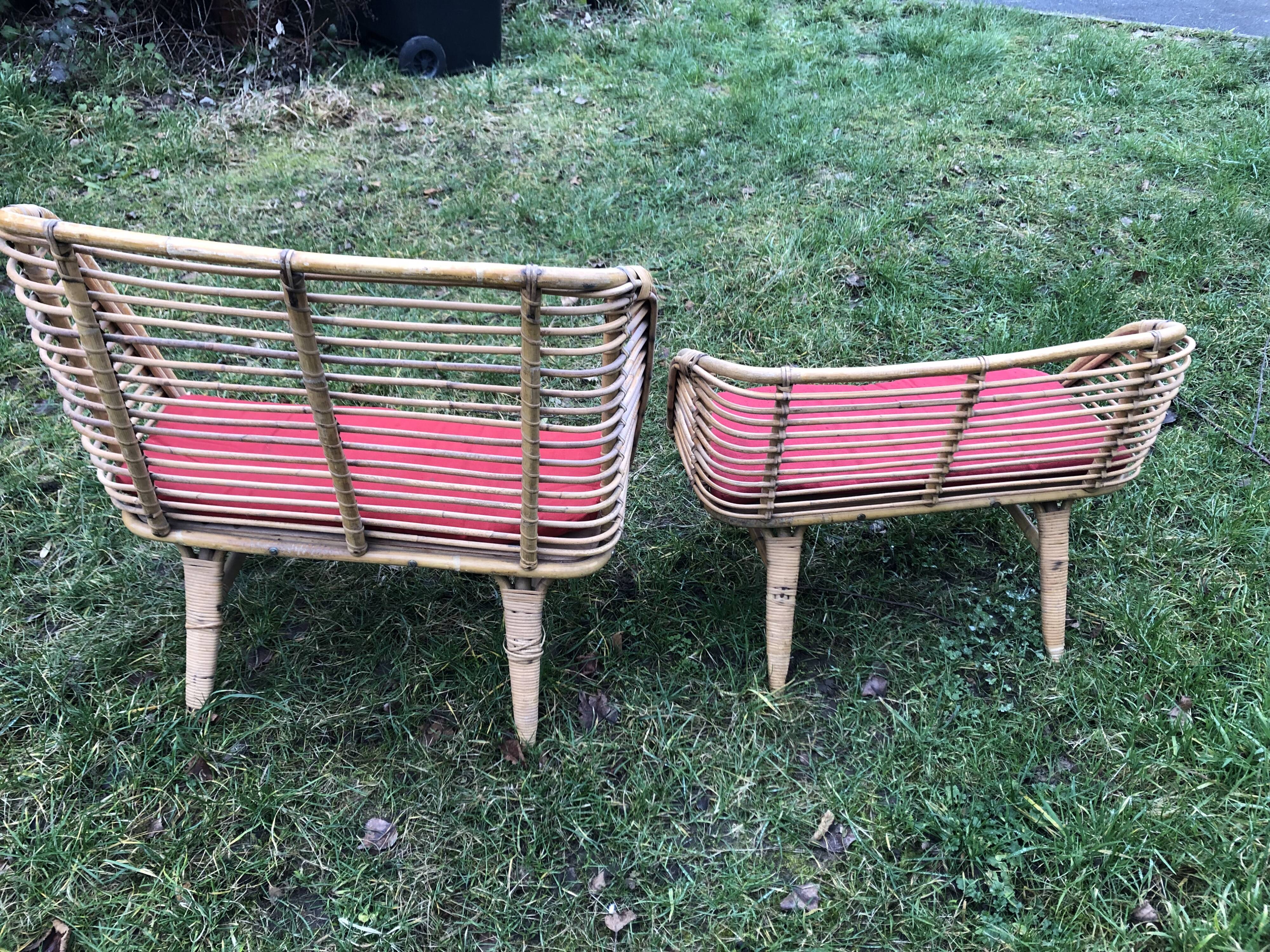 Bamboo rattan benches for kids vintage 60s