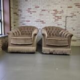 Set of 2 vintage armchairs / chairs / seats with fringes.