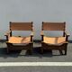 Brutalist armchair in wood and leather 60s