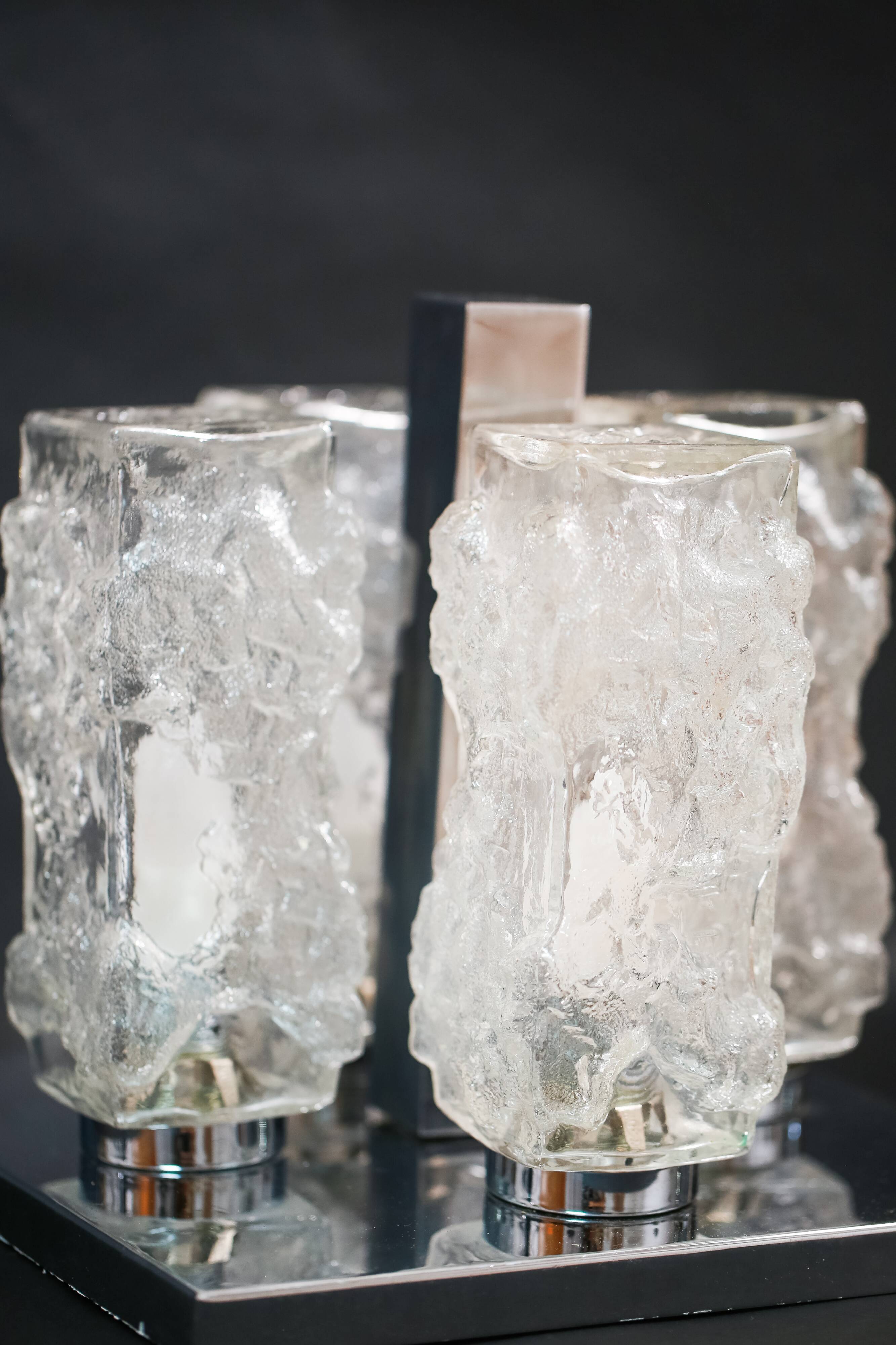 Vintage Kaiser Leuchten Ice Glass Flush Mount Ceiling Lamp, 1960s German Li