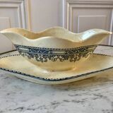 gravy boat in Terre de Fer St Amand blue late 19th century