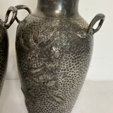 Pair of pewter vases with shagreen thistle decor, circa 1900, Art Nouveau