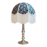 Silver plated bronze lamp with handmade fringe shade