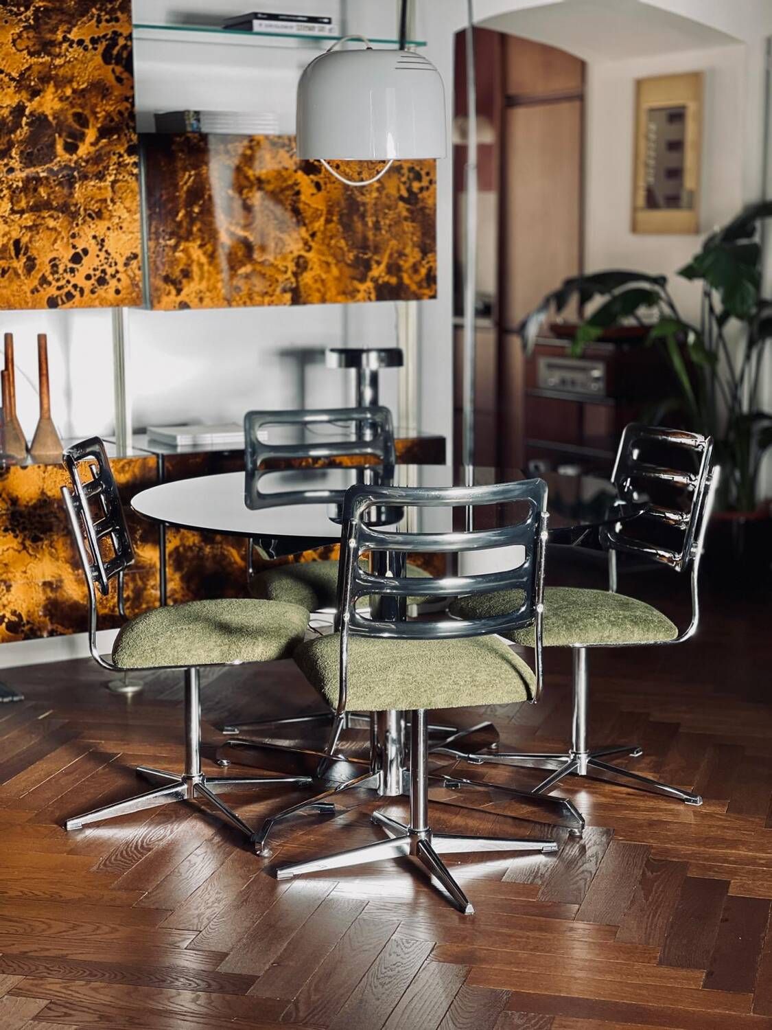 Set of 4 vintage swivel chairs in chrome steel – 1970s NAMCO
