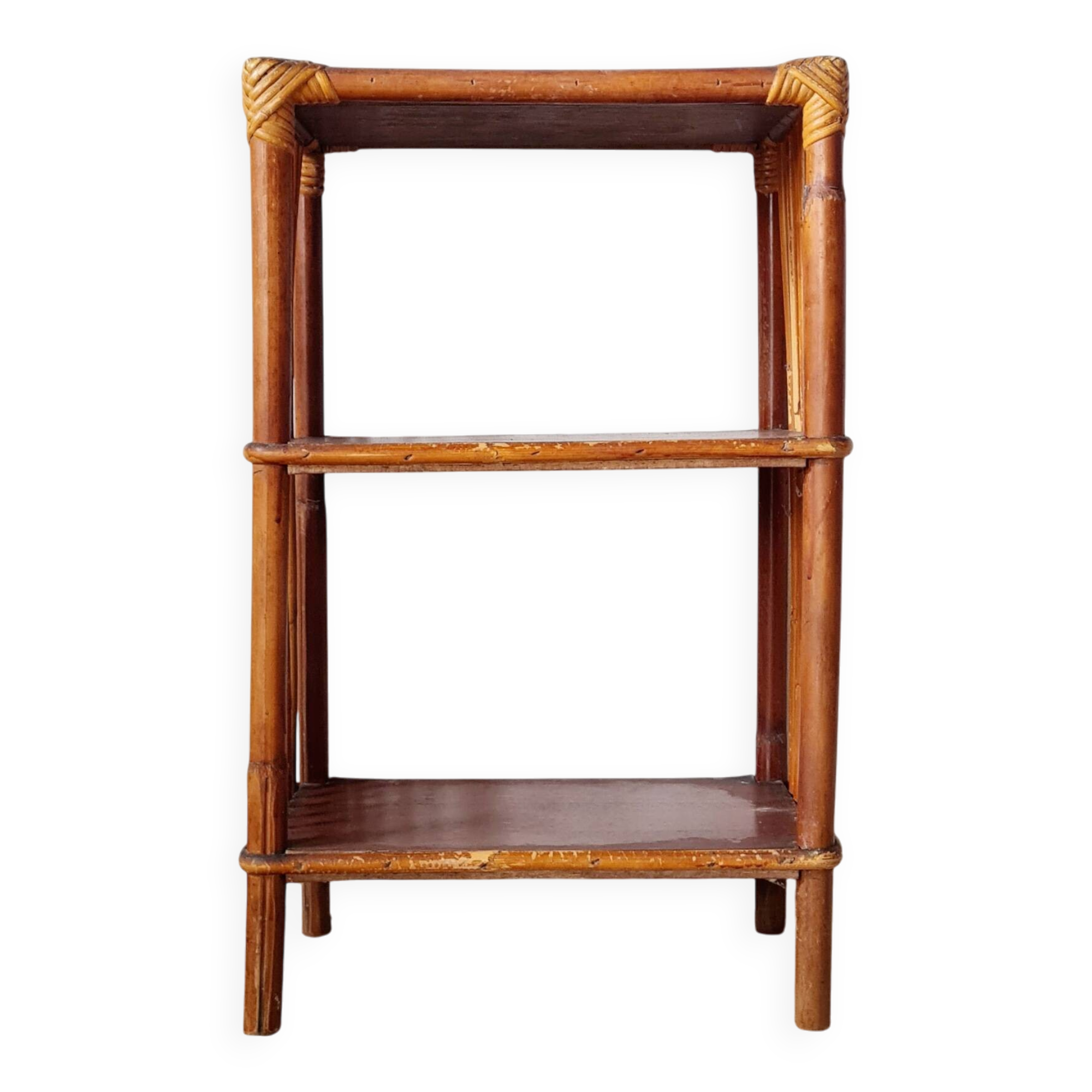 Shelf - rattan wood bookcase with a patina finish.