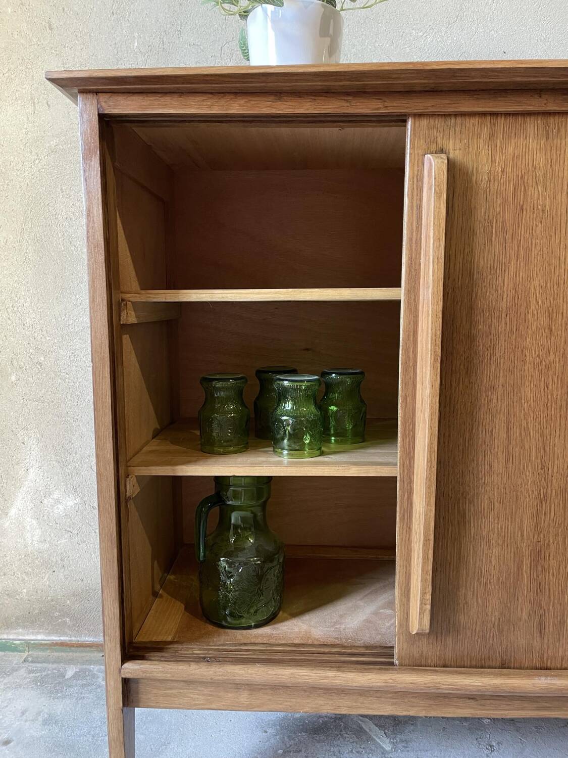 Vintage wooden sideboard sliding doors 60s