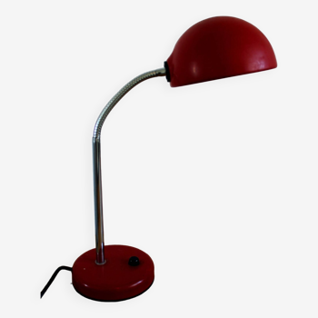 Lampe de bureau, chevet en métal rouge et chrome, années 70