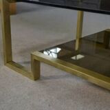 Designer coffee table with brass structure and black smoked glass, 1970s