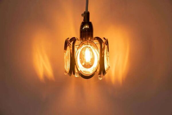 Vintage suspension en laiton et cristal Palwa, suspension mid-century
